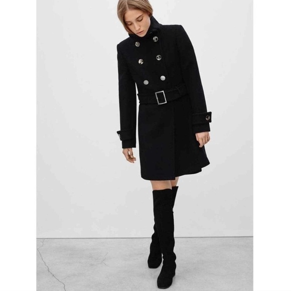 Babaton Black Double-Breasted Trench Coat Wool and Cashmere blend Large - Picture 1 of 16